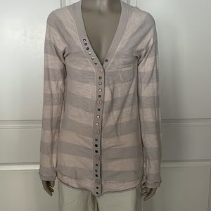 Free People 100% Cotton Long and Lean Studded Striped Cardigan